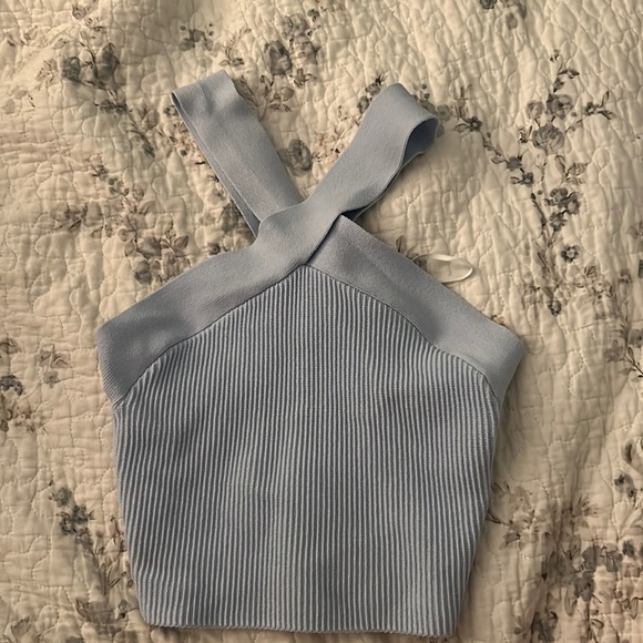Aritzia Sculpt knit Criss Cross Top (light blue) - Picture 1 of 7